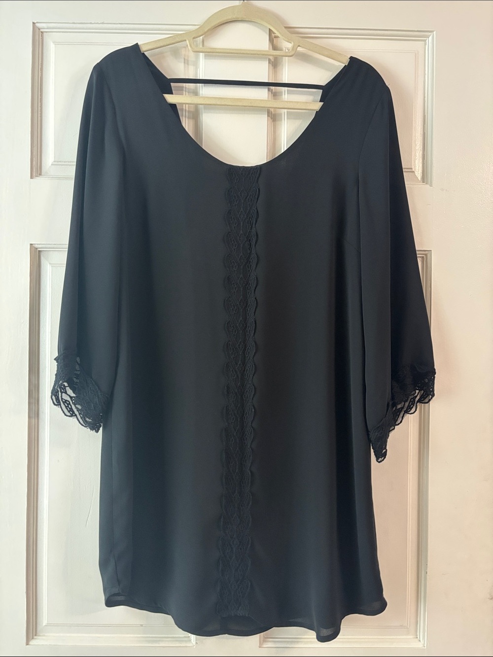 Astr Black Lace-Trim Scoop Neck Dress